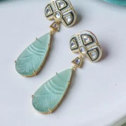 Johori Green & Golden Dangler Earrings-48