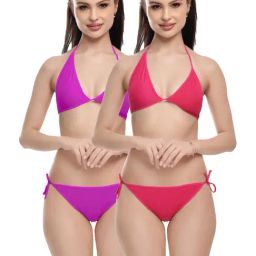 FIMS Pink & Purple Plain Bra Panty Sets - Pack Of 2-image-93