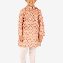Pro-Ethic Style Developer Kids Orange Printed Full Sleeves Kurta with Pyjamas-picture-24