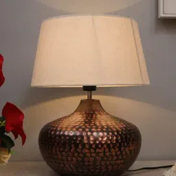 Homesake Beige Hammered Oil-Rubbed Bronze Metal Table Lamp-48