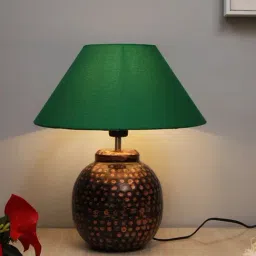 Homesake Green Hammered Oil-Rubbed Bronze Metal Linen Table Lamp-11
