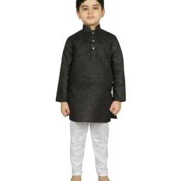 SG Yuvraj Kids Black & White Cotton Full Sleeves Kurta Set-image-54