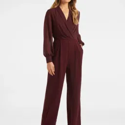 Forever New Burgundy V Neck Wrap Jumpsuit-image-23