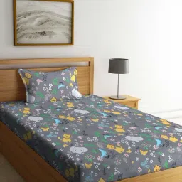 Klotthe Character based Multicolor 210 TC Cotton Single Bedsheet with 1 Pillow Cover-image-85