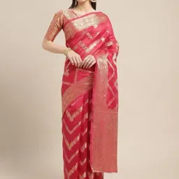 Blissta Pink Striped Kanjeevaram Saree With Unstitched Blouse-picture-23
