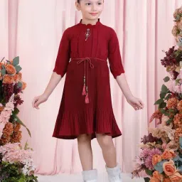 poplins Kids Maroon Cotton Regular Fit Dress-image-57
