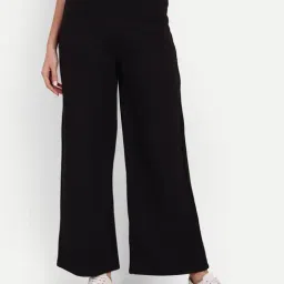 Broadstar Black Relaxed Fit High Rise Stretchable Trousers-image-104