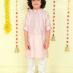Ministitch Boys Peach Cotton Striped Regular Fit Kurta Set-image-76