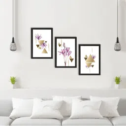 eCraftIndia Abstract Triangle Design Set of 3 Satin Matt Texture UV Art Painting image 2