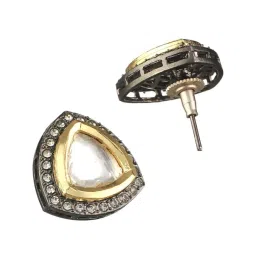 Priyaasi Triangular Oxidized Grey & Golden Stud Earrings image 4