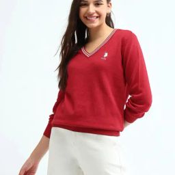 U.S. Polo Assn. Womens Red Pure Cotton Regular Fit Sweater-picture-14