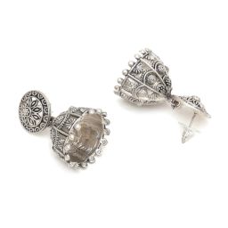 Karatcart Antique Silver Plated Floral Jhumki Earrings image 4