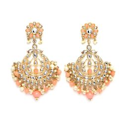 Karatcart Gold-Plated Peach Beads and Pearl Dangler Earrings for Women image 4