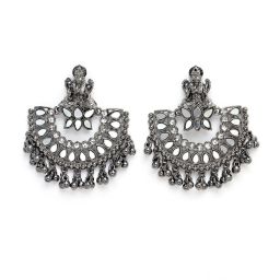 Karatcart Black Silver Plated Mata Laxmi Design Chand Bali Earrings for Women image 4