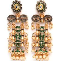 Karatcart Antique Gold-Plated Green Kundan Jhumki Earrings for Women image 4
