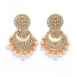 Karatcart Gold-Plated Peach and Pearl Beads Dangler Earrings for Women image 4