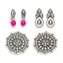 Karatcart Handcrafted Kundan Stud & Drop Earrings - Set of 3 image 4
