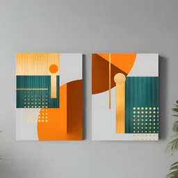 Art Street Green & Orange 2 Pieces Abstract Canvas Painting Wall Arts-image-53