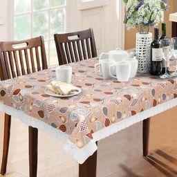 LooMantha Beige Floral Waterproof Plastic 6-Seater Table Cover-15