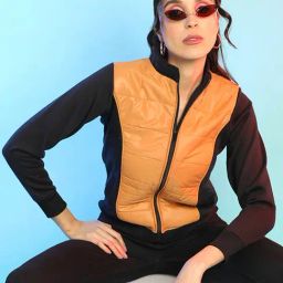 Campus Sutra Black & Mustard Cotton Quilted Pattern Jacket-picture-25