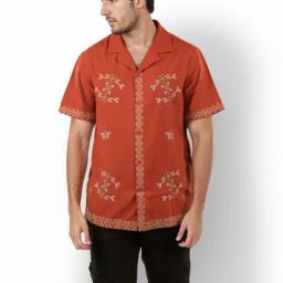 Celio* Red Regular Fit Embroidered Shirt-image-36