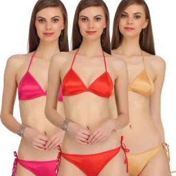 AROUSY Orange & Pink Cotton Bra Panty Set - Pack Of 3-image-70