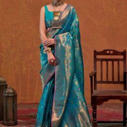 Elora Blue Silk Woven Saree With Unstitched Blouse-image-24