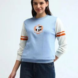 U.S. Polo Assn. Womens Blue Pure Cotton Regular Fit Colour Blocked Sweater-picture-44