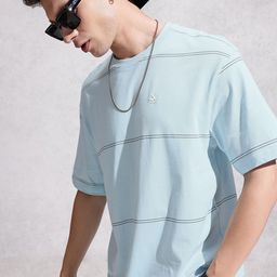 WROGN Striped Drop-Shoulder Sleeves Pure Cotton Oversized T-shirt-picture-18