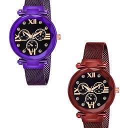 Gopal Shopcart Unisex Pack Of 2 Embellished Dial & Bracelet Style Straps Analogue Watch-image-39