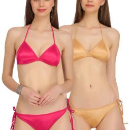 AROUSY Pink & Golden Cotton Bra Panty Set - Pack Of 2-image-34