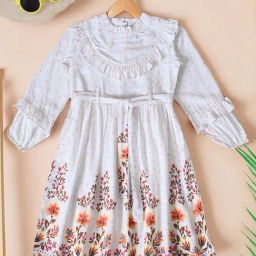 Bella Moda Girls Orange Cotton Three Fourth Sleeves Solid Dress-image-53