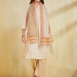 Fabindia Off White Regular Fit Printed Stole-image-107