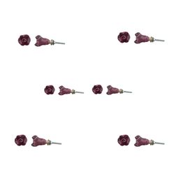 Indianshelf 6Pcs Red Textured Ceramic Rose Flower Knobs-16