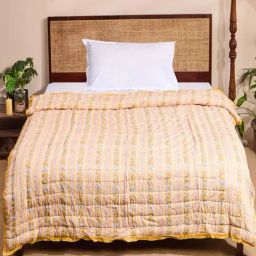 Fabindia Aasyra Yellow Cotton Printed Single Quilt-picture-33