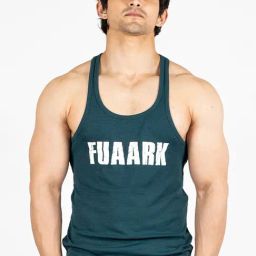 FUAARK Bottle Green Regular Fit Printed Gym Vests-image-31