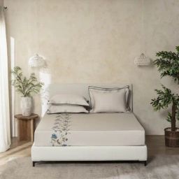 Sansaar Cotton Beige Floral 210 TC King Size Bed with 2 Pillow Covers-13