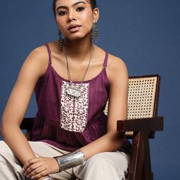Taavi Woven Striped Pure Cotton Empire Top with Adjustable Straps-image-67