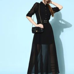 Anvi Be Yourself Black Regular Fit Maxi Dress With Belt-image-34