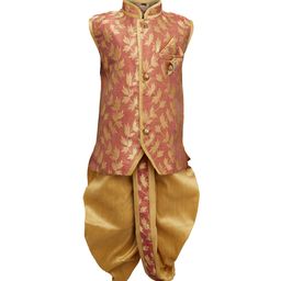 Jeetethnics Boys Orange & Peach-Coloured Self Design Kurta with Dhoti Pants-2