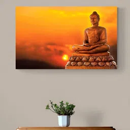 Tushaco Handicrafts Orange & Yellow Buddha Canvas Wall Art-image-77