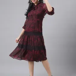 Latin Quarters Maroon Printed A Line Dress-image-44