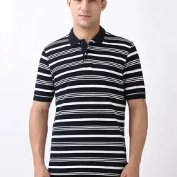 Peter England Navy Regular Fit Striped Polo T-Shirt-picture-49