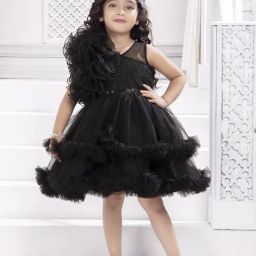Ministitch Girls Black Flared Fit Party Dress-image-32