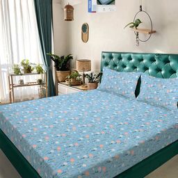 KLOTTHE Blue Floral 300 TC King Bedsheet with 2 Pillow Covers-image-62