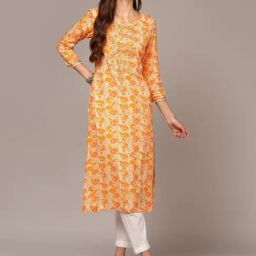 Vaamsi Orange Embroidered Straight Kurta-43