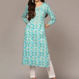 Vaamsi Turquoise Embroidered Straight Kurta-23