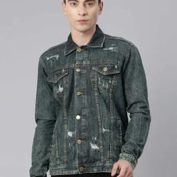 CINOCCI Blue Slim Fit Distressed Denim Jacket-picture-20