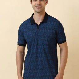 Allen Solly Navy Cotton Regular Fit Printed Polo T-Shirt-image-99