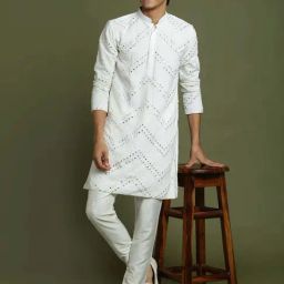 VASTRAMAY Boys White Embroidery Full Sleeves Kurta Sets-image-56